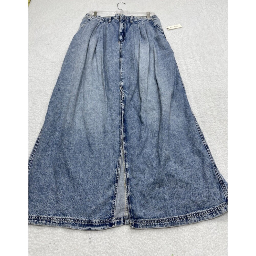 Anthropologie Pilcro Skirt Midi Women Blue Denim Boho Retro Vacation Size 6 NWT